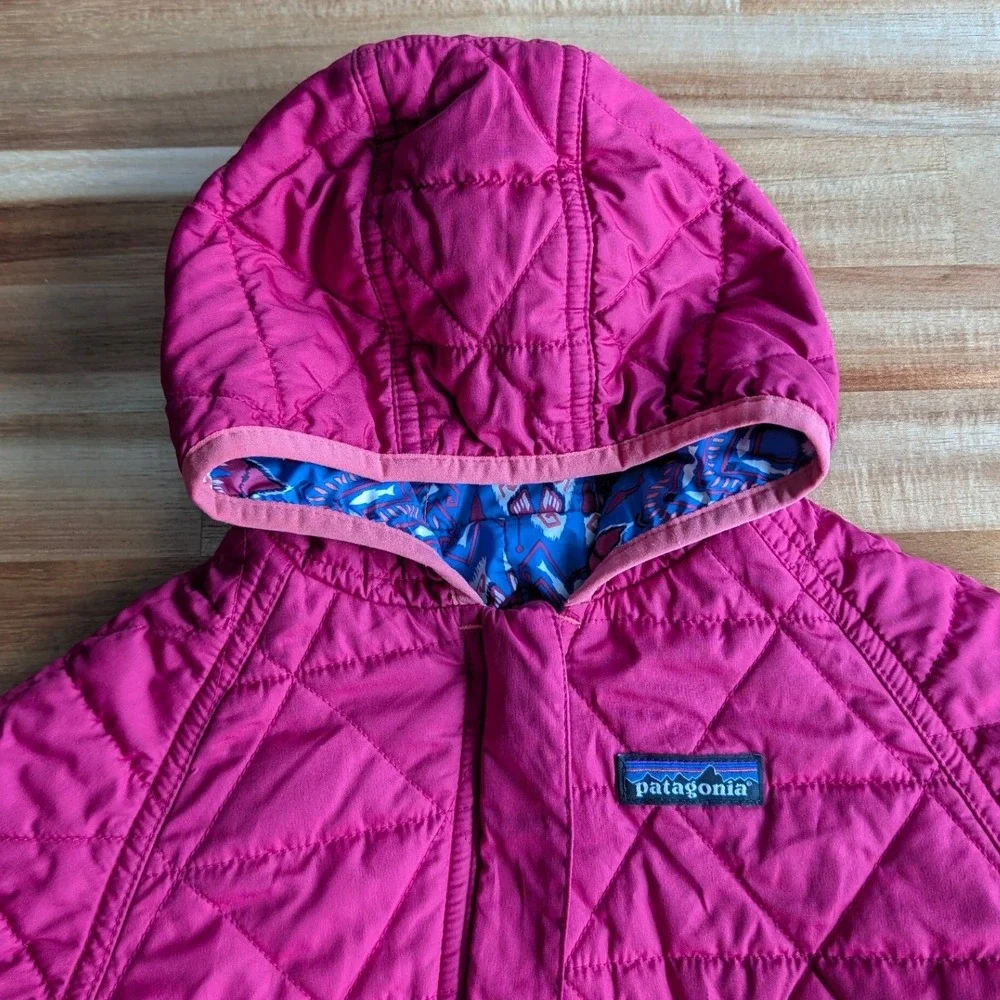 Patagonia Kid's Reversible Puff-Ball Bunting Blue/Pink Geometric Print 6-12M